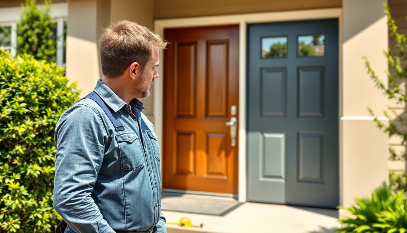 Expert evaluating Door Replacement Tigard Oregon with a focus on new entrance.