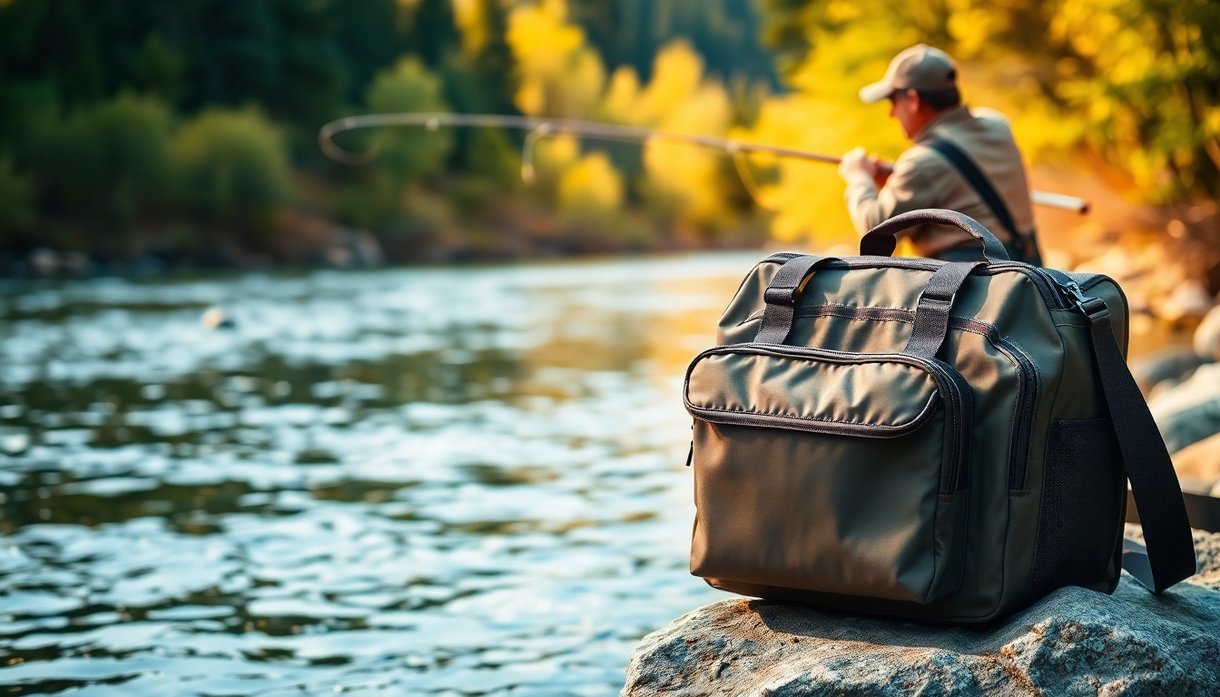 Showcasing a durable fly fishing bag designed for outdoor adventures on the river.