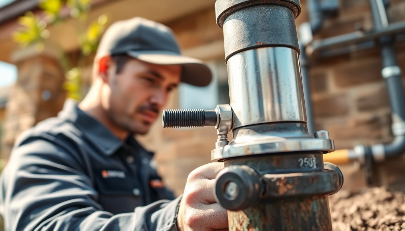 Plumber performing a well pump replacement for residential maintenance.